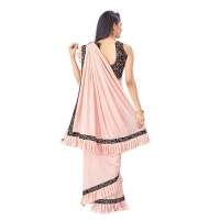 Women's Lycra Solid Saree With Unstitched Blouse (Peach, 5.5 Mtr) - Peach