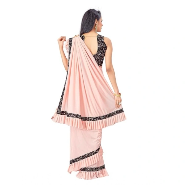 Women's Lycra Solid Saree With Unstitched Blouse (Peach, 5.5 Mtr) - Peach