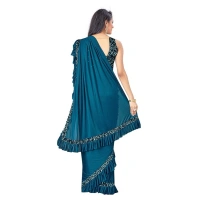 Women's Lycra Solid Saree With Unstitched Blouse (Rama, 5.5 Mtr) - Rama