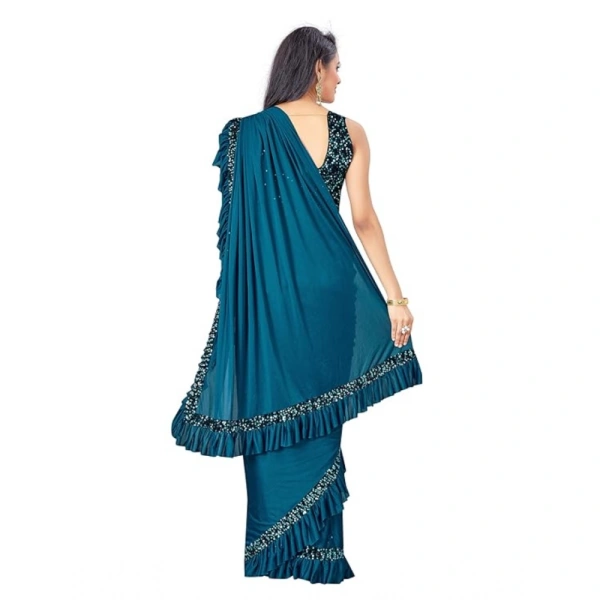 Women's Lycra Solid Saree With Unstitched Blouse (Rama, 5.5 Mtr) - Rama