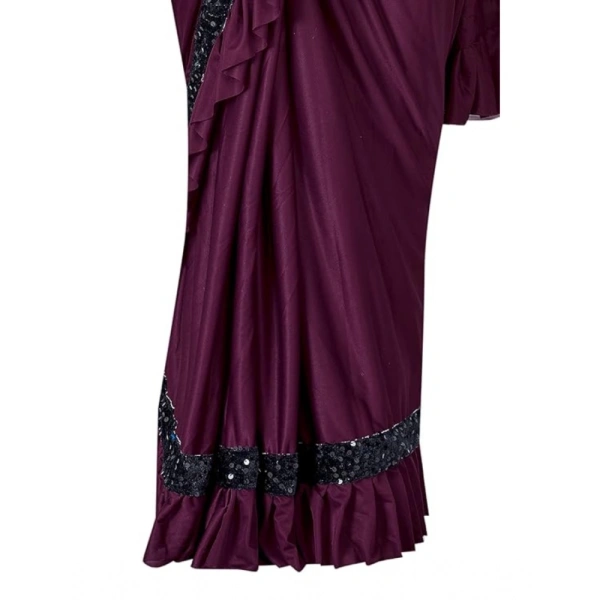 Women's Lycra Solid Saree With Unstitched Blouse (Wine, 5.5 Mtr) - Wine