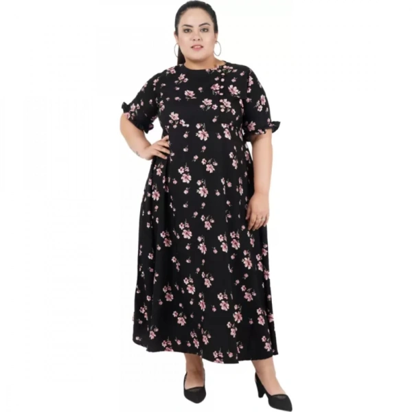 Generic Women's Maxi Black Dress (Color:BlackMaterial:Poly Crepe) - Black, 3/4th Sleeve, 6XL