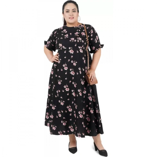 Generic Women's Maxi Black Dress (Color:BlackMaterial:Poly Crepe) - Black, 3/4th Sleeve, 6XL