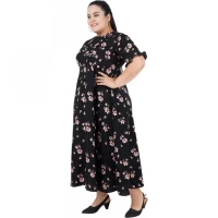 Generic Women's Maxi Black Dress (Color:BlackMaterial:Poly Crepe) - Black, 3/4th Sleeve, 6XL