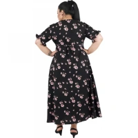 Generic Women's Maxi Black Dress (Color:BlackMaterial:Poly Crepe) - Black, 3/4th Sleeve, 6XL