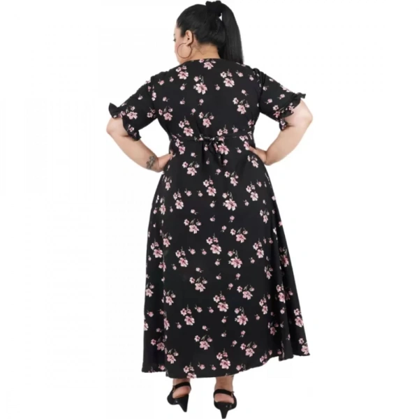 Generic Women's Maxi Black Dress (Color:BlackMaterial:Poly Crepe) - Black, 3/4th Sleeve, 6XL
