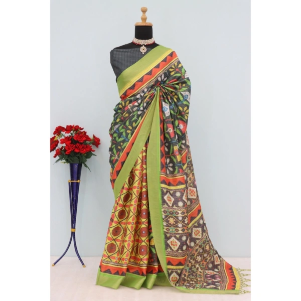 Generic Women's Mysore Silk Digital Print Saree With Unstitched Blouse 5.5Mtr (Green) - Green