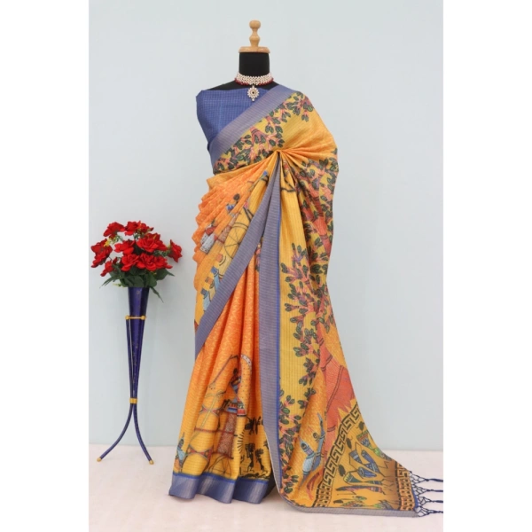 Generic Women's Mysore Silk Digital Print Saree With Unstitched Blouse 5.5Mtr (Multicolor) - Multicolor
