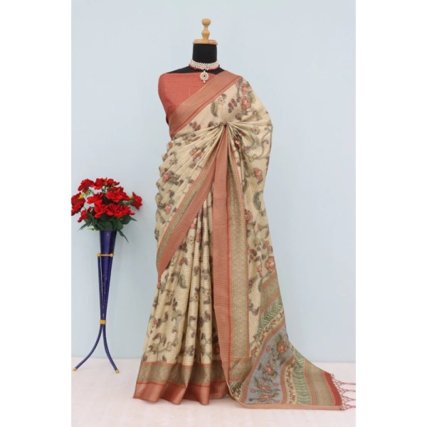 Generic Women's Mysore Silk Digital Print Saree With Unstitched Blouse 5.5Mtr (Pink) - Pink