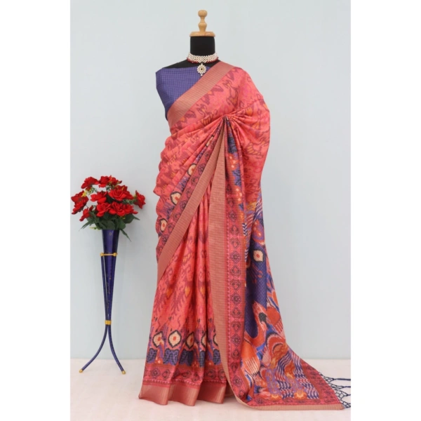 Generic Women's Mysore Silk Digital Print Saree With Unstitched Blouse 5.5Mtr (Pink) - Pink