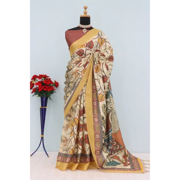 Generic Women's Mysore Silk Digital Print Saree With Unstitched Blouse 5.5Mtr (Multicolor) - Multicolor
