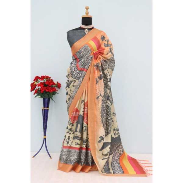 Generic Women's Mysore Silk Digital Print Saree With Unstitched Blouse 5.5Mtr (Multicolor) - Multicolor