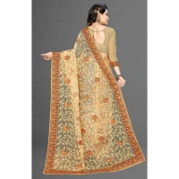 Women's Net Saree With Blouse (Chiku, 5-6Mtrs) - Chiku