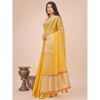 Generic Women's Organza Printed Saree With Unstitched Blouse 5.5Mtr (Yellow) - Yellow