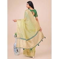 Generic Women's Organza Printed Saree With Unstitched Blouse 5.5Mtr (Light Green) - Light Green
