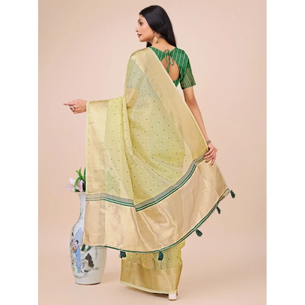 Generic Women's Organza Printed Saree With Unstitched Blouse 5.5Mtr (Light Green) - Light Green