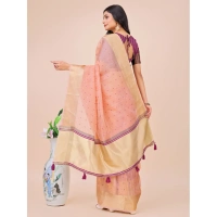 Generic Women's Organza Printed Saree With Unstitched Blouse 5.5Mtr (Light Pink) - Light Pink