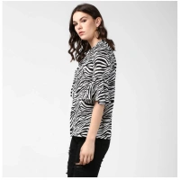 Women's Polyester Animal Print Bell Sleeve Top (Black - White) - M