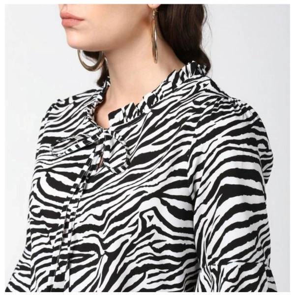 Women's Polyester Animal Print Bell Sleeve Top (Black - White) - M
