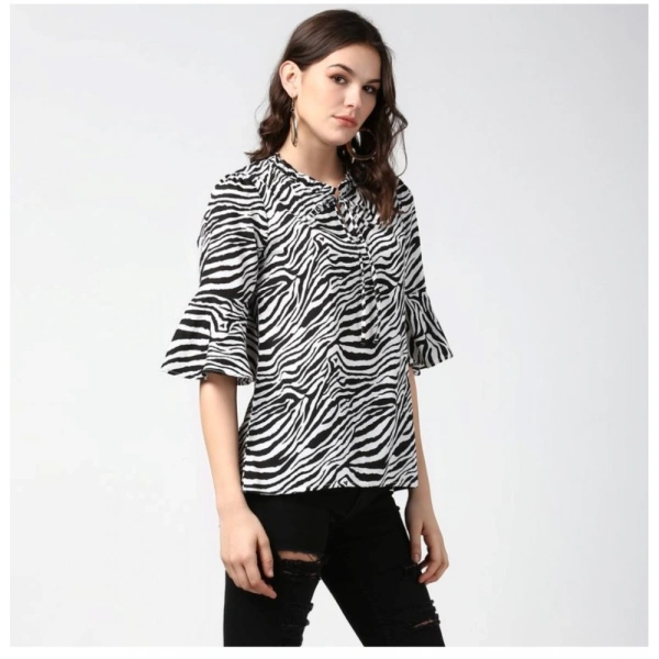 Women's Polyester Animal Print Bell Sleeve Top (Black - White) - M