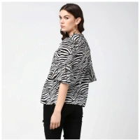Women's Polyester Animal Print Bell Sleeve Top (Black - White) - M
