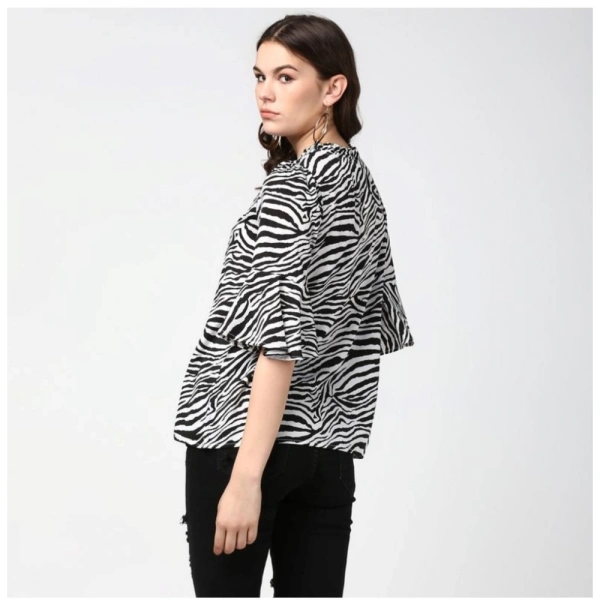 Women's Polyester Animal Print Bell Sleeve Top (Black - White) - M