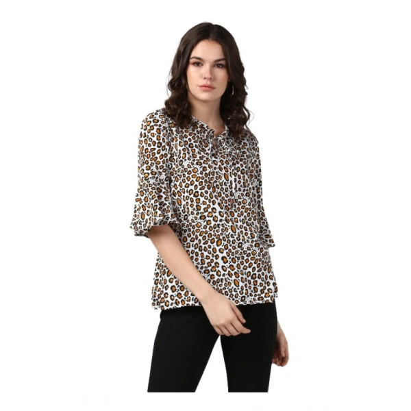 Women's Polyester Animal Print Bell Sleeve Top (Orange - Black) - S