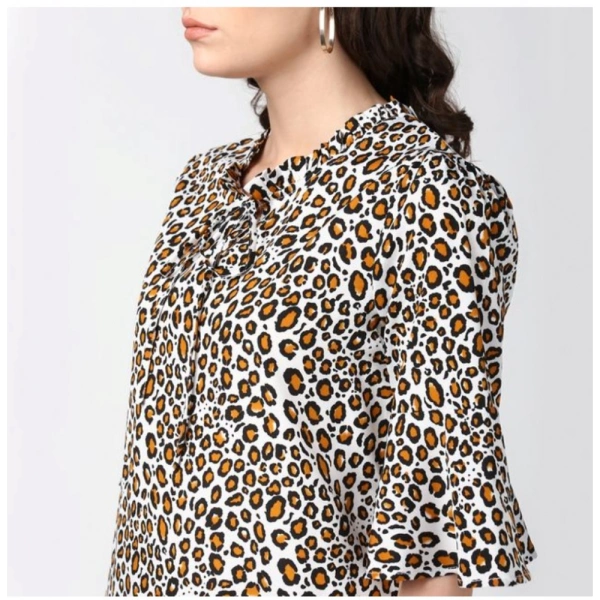Women's Polyester Animal Print Bell Sleeve Top (Orange - Black) - S