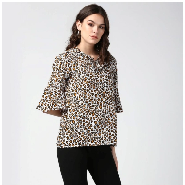 Women's Polyester Animal Print Bell Sleeve Top (Orange - Black) - S