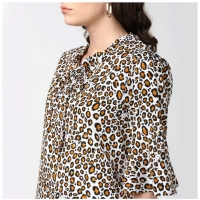 Women's Polyester Animal Print Bell Sleeve Top (Orange - Black) - S