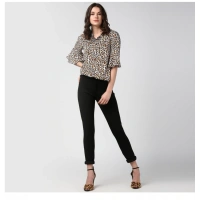 Women's Polyester Animal Print Bell Sleeve Top (Orange - Black) - S
