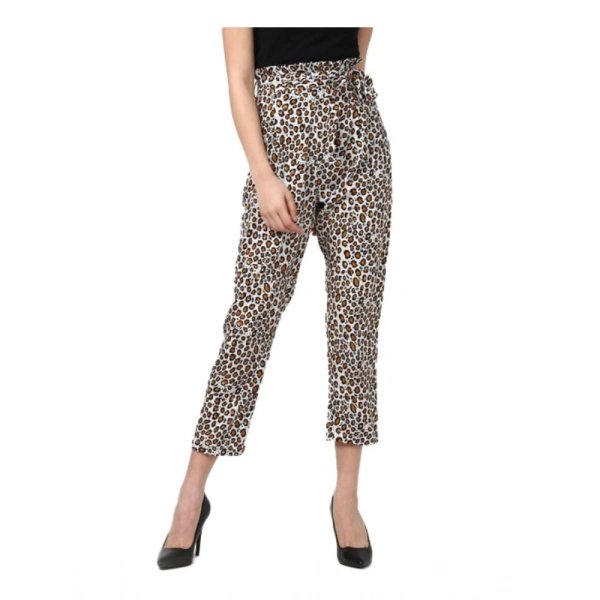 Women's Polyester Animal Print Elasticated Trousers (White - Yellow) - 30