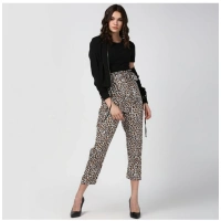 Women's Polyester Animal Print Elasticated Trousers (White - Yellow) - 30