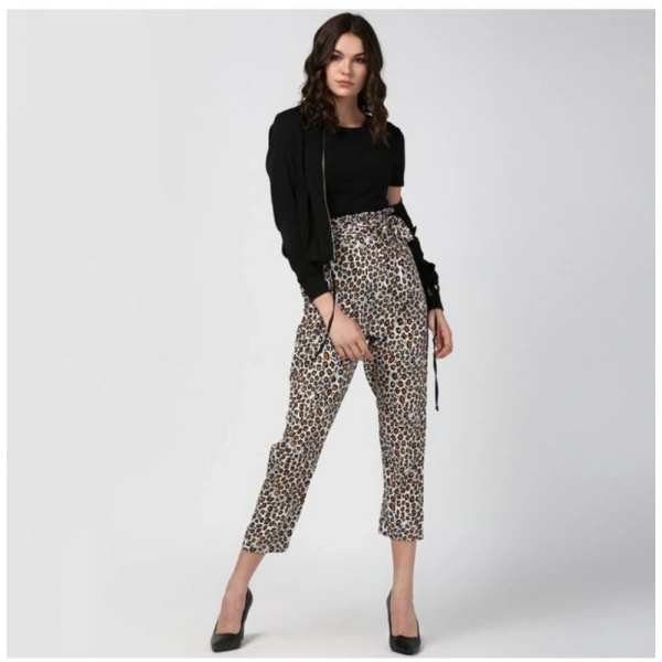 Women's Polyester Animal Print Elasticated Trousers (White - Yellow) - 30