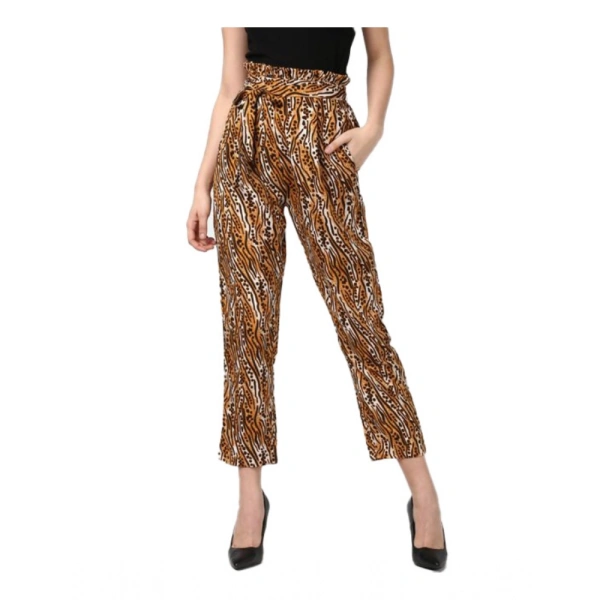 Women's Polyester Animal Print Elasticated Trousers (Orange - Black) - 30