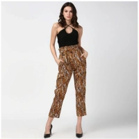 Women's Polyester Animal Print Elasticated Trousers (Orange - Black) - 30