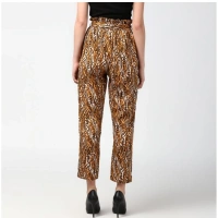 Women's Polyester Animal Print Elasticated Trousers (Orange - Black) - 30