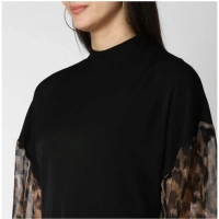 Women's Polyester Animal Print Long Sleeves Top (Black) - S