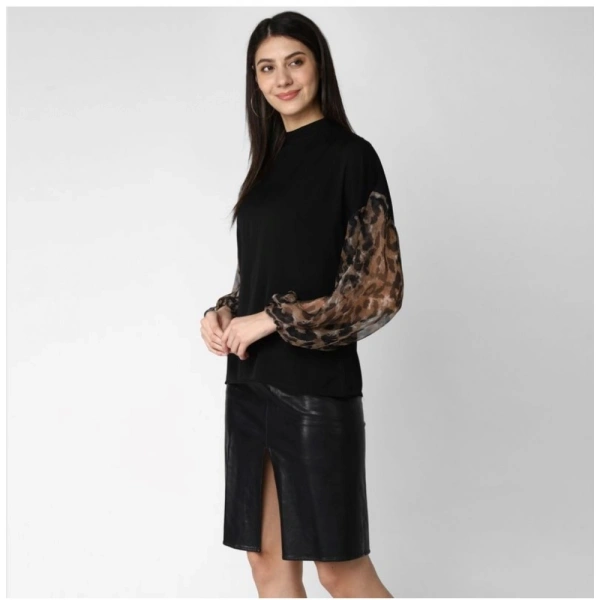Women's Polyester Animal Print Long Sleeves Top (Black) - L