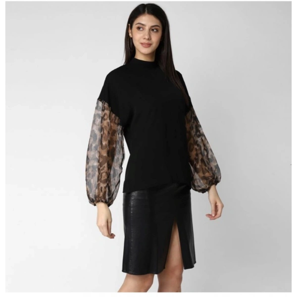 Women's Polyester Animal Print Long Sleeves Top (Black) - L