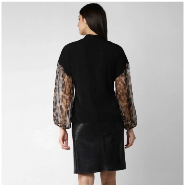 Women's Polyester Animal Print Long Sleeves Top (Black) - L