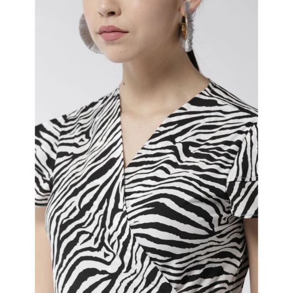 Women's Polyester Animal Print Short Sleeve Knee-Length Dress (Black - White) - M