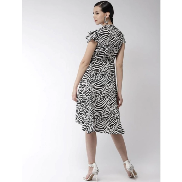 Women's Polyester Animal Print Short Sleeve Knee-Length Dress (Black - White) - M
