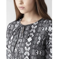 Women's Polyester Animal Print Short Sleeve Knee-Length Dress (Black - White) - XL