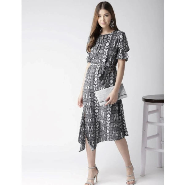 Women's Polyester Animal Print Short Sleeve Knee-Length Dress (Black - White) - XL