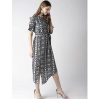 Women's Polyester Animal Print Short Sleeve Knee-Length Dress (Black - White) - XL
