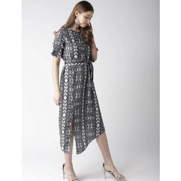 Women's Polyester Animal Print Short Sleeve Knee-Length Dress (Black - White) - XL