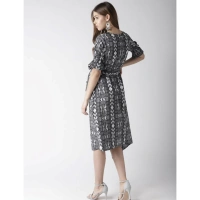 Women's Polyester Animal Print Short Sleeve Knee-Length Dress (Black - White) - XL