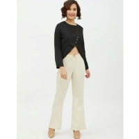 Women's Polyester Asymmetrical Long Sleeves Top (Black) - S