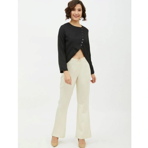 Women's Polyester Asymmetrical Long Sleeves Top (Black) - S
